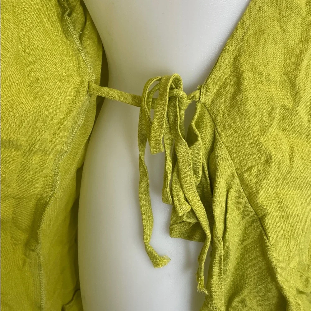 LULU’S SUNNY DAYS AHEAD V-NECK LIME GREEN RUFFLED WRAP MINI DRESS SIZE SMALL